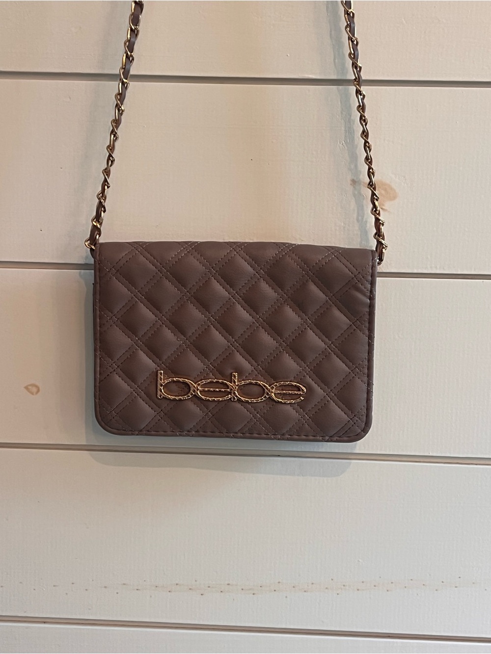 bebe Quilted Mini Crossbody Bag in Brown with Gold Hardware